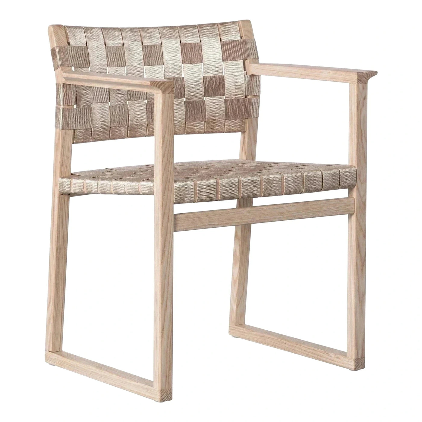 Light Wood Armchair with Woven Strap Seat