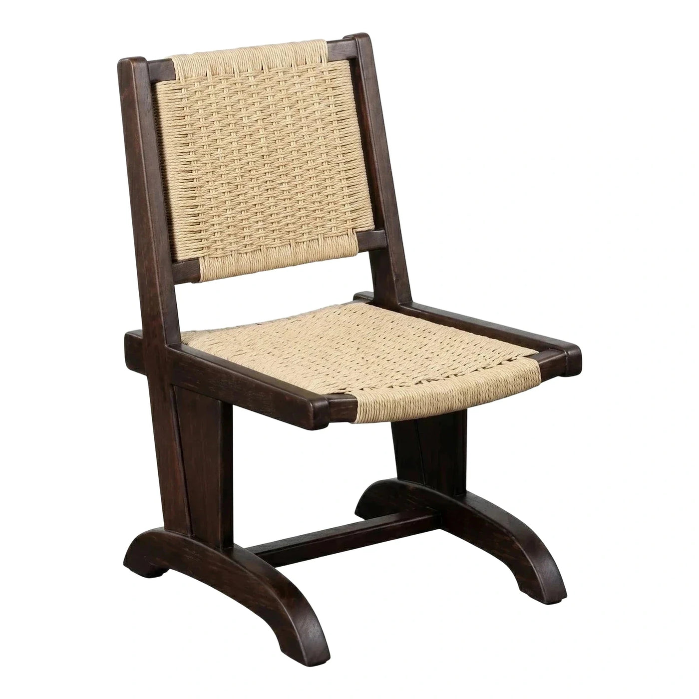 Dark Wood Frame Woven Rattan Low Chair