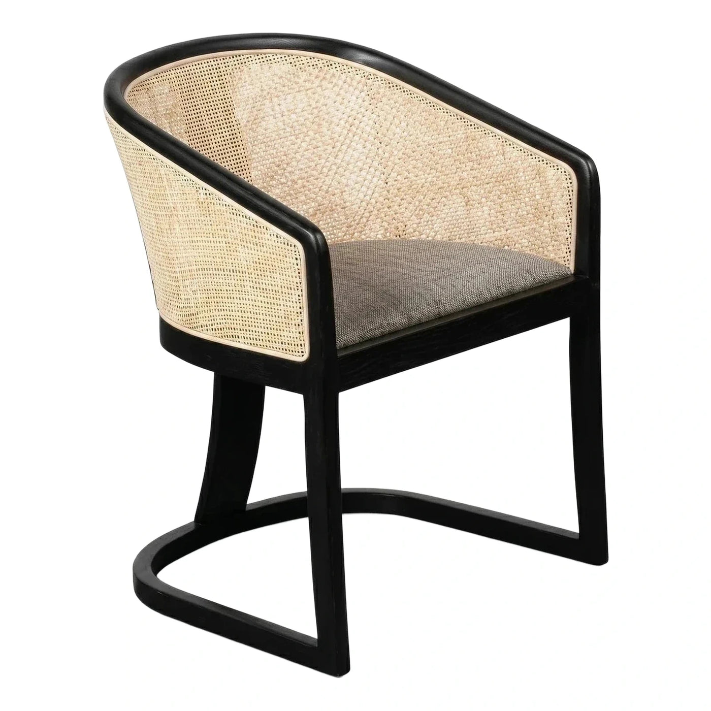 Modern Black Wood Cane Back Armchair with Grey Seat
