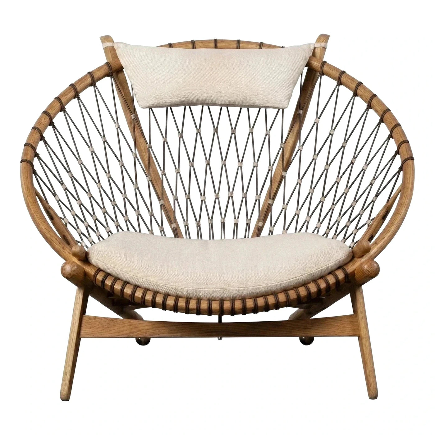 Round Wooden Shell Lounge Chair with Cord Weaving
