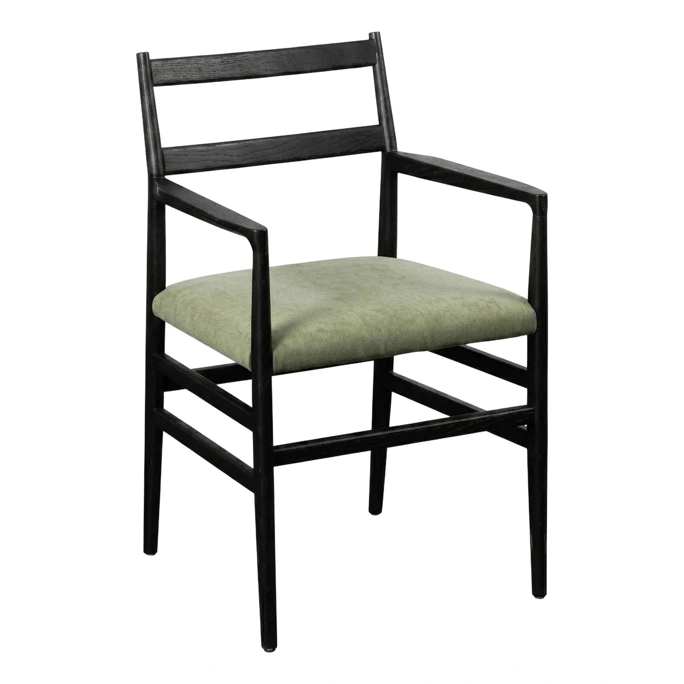 Modern Black Wood Armchair with Green Upholstered Seat