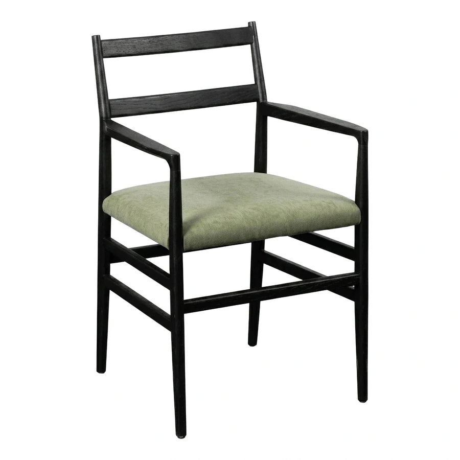 Modern Black Wood Armchair with Green Upholstered Seat