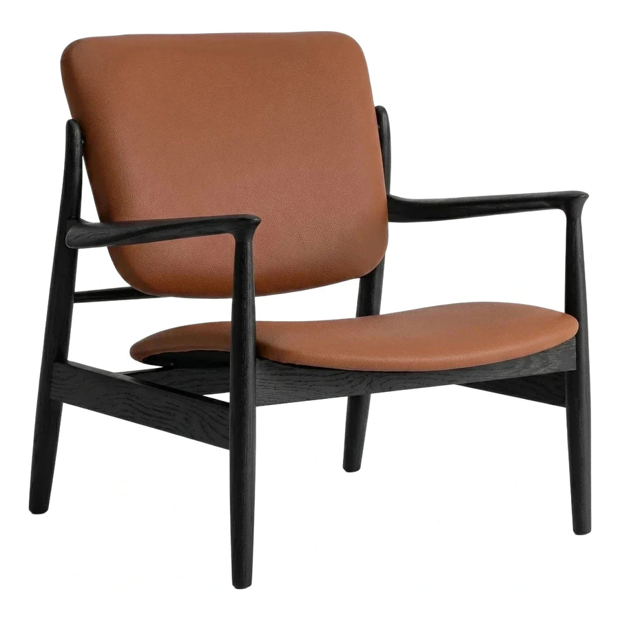 Black Wood Frame Brown Leather Lounge Chair