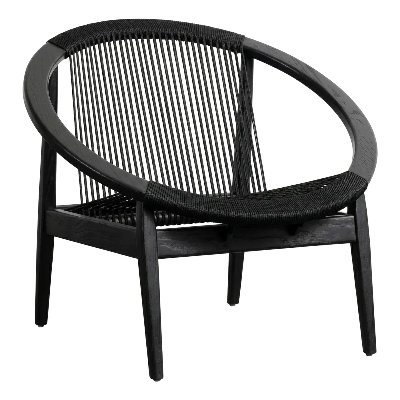 Modern Black Wood Frame Cord Weave Lounge Chair