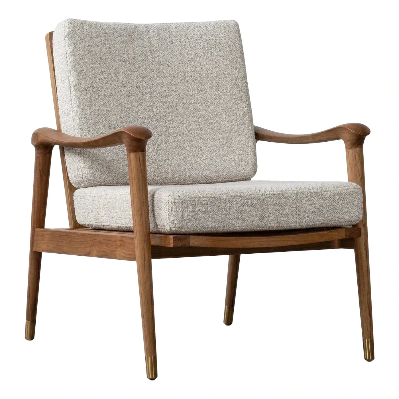 Cream Boucle Lounge Chair with Walnut Wood Frame