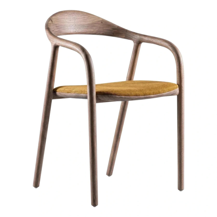 Modern Wooden Armchair with Yellow Fabric Seat