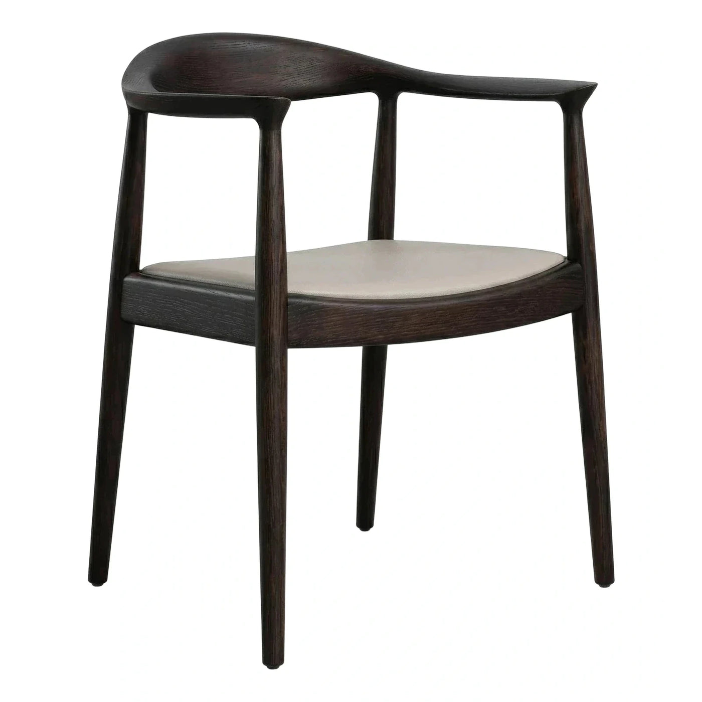 Dark Wood Armchair with Beige Seat Cushion