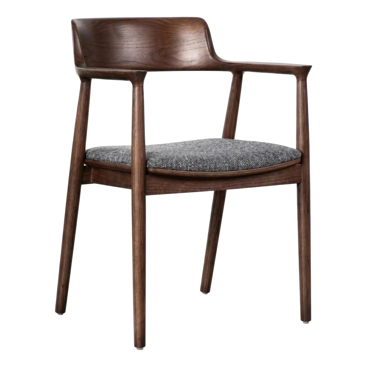 Modern Dark Wood Armchair with Grey Fabric Seat