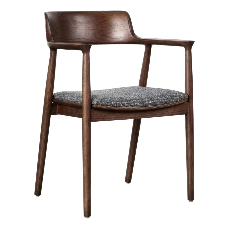 Modern Dark Wood Armchair with Grey Fabric Seat