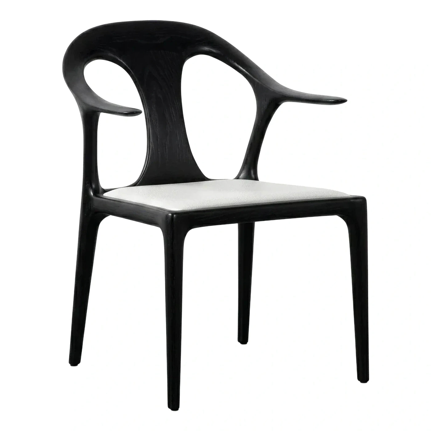 Sculptural Black Wood Armchair with White Seat