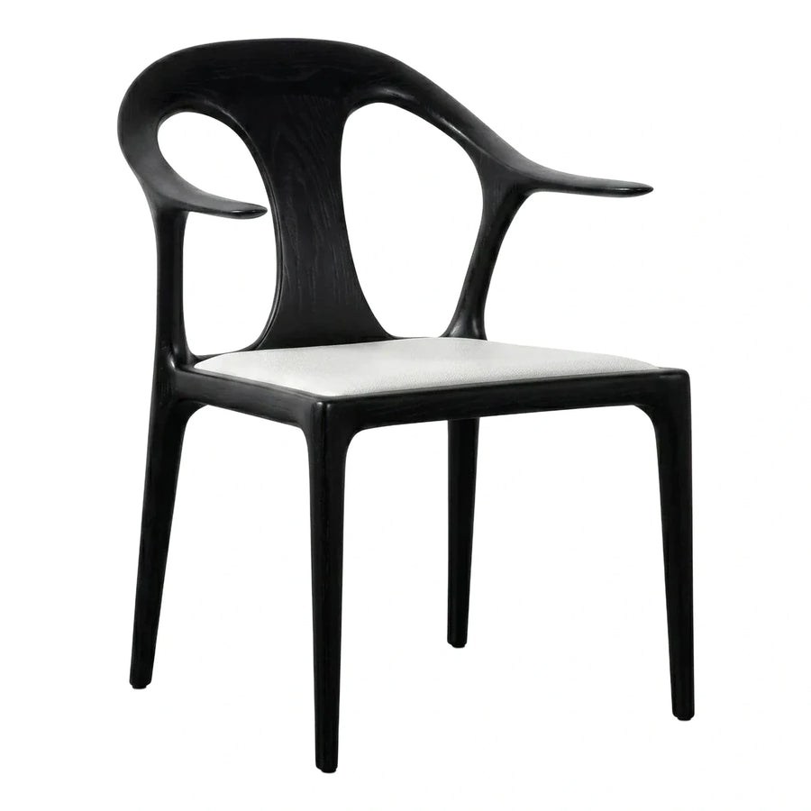 Sculptural Black Wood Armchair with White Seat