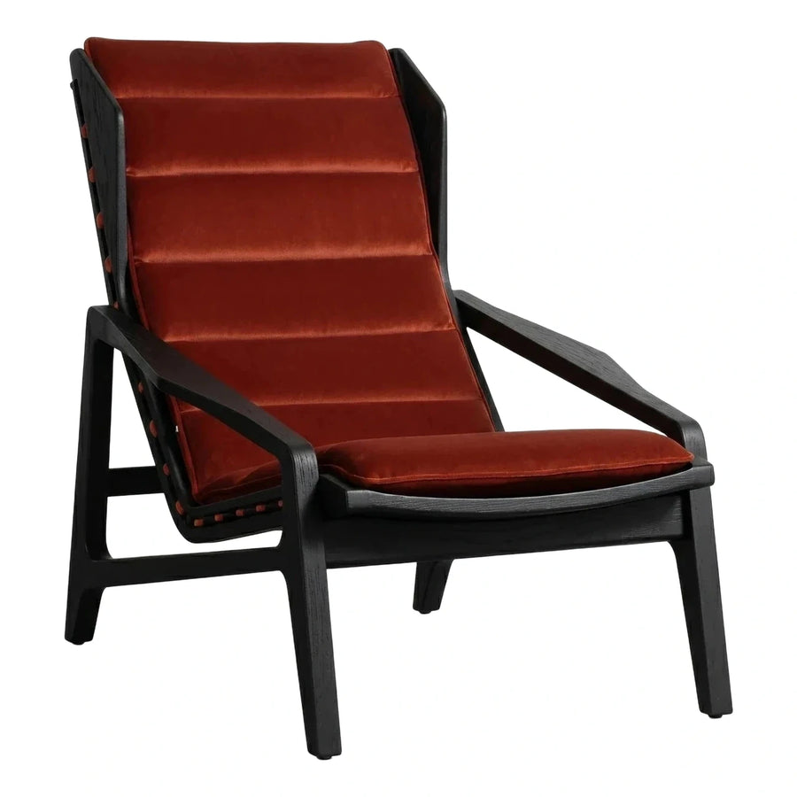Modern Black Wood Lounge Chair with Rust Velvet