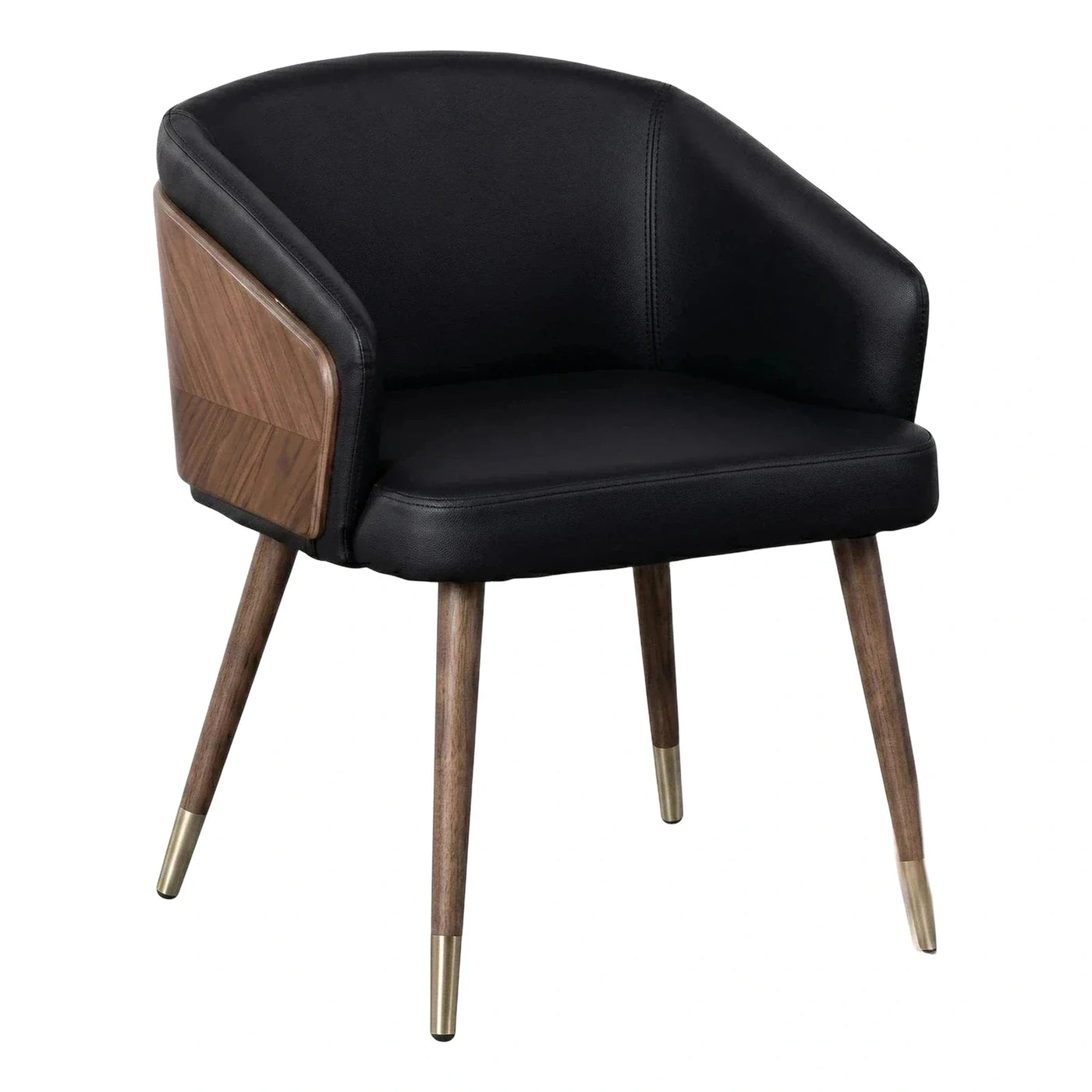 Modern Black Leather Accent Chair with Wood Sides
