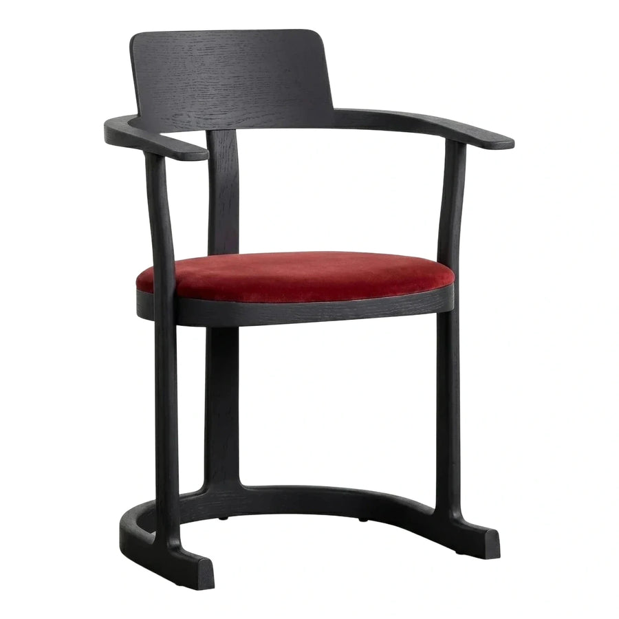 Modern Black Wood Armchair with Red Velvet Seat