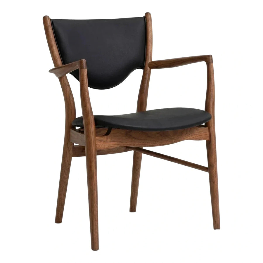 Mid-Century Modern Walnut Armchair with Black Leather