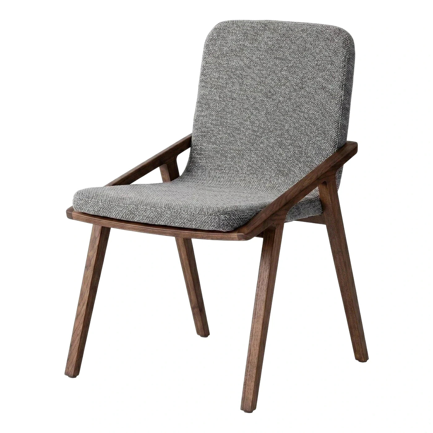 Modern Grey Fabric Armchair with Dark Wood Frame
