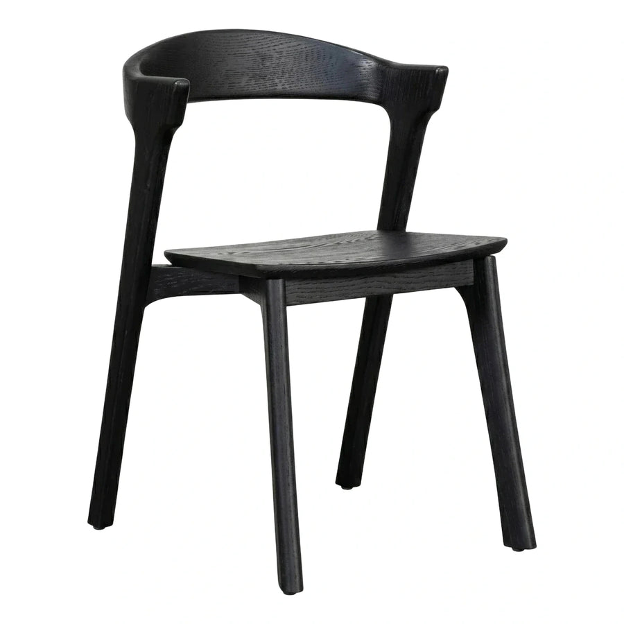 Modern Black Solid Wood Armchair with Curved Back