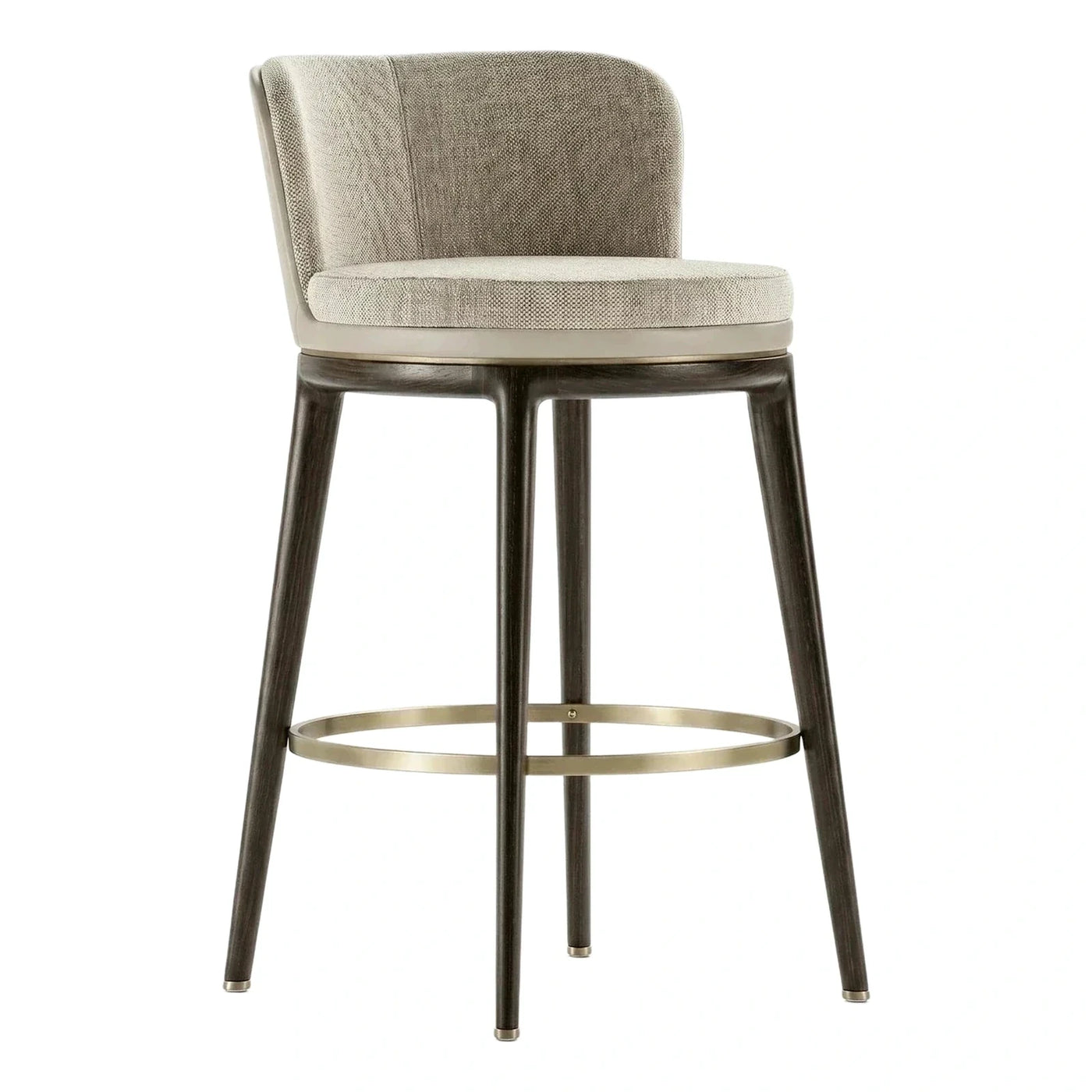 Modern Upholstered Bar Stool with Brass Footrest