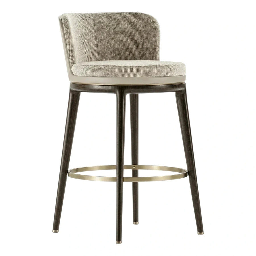 Modern Upholstered Bar Stool with Brass Footrest