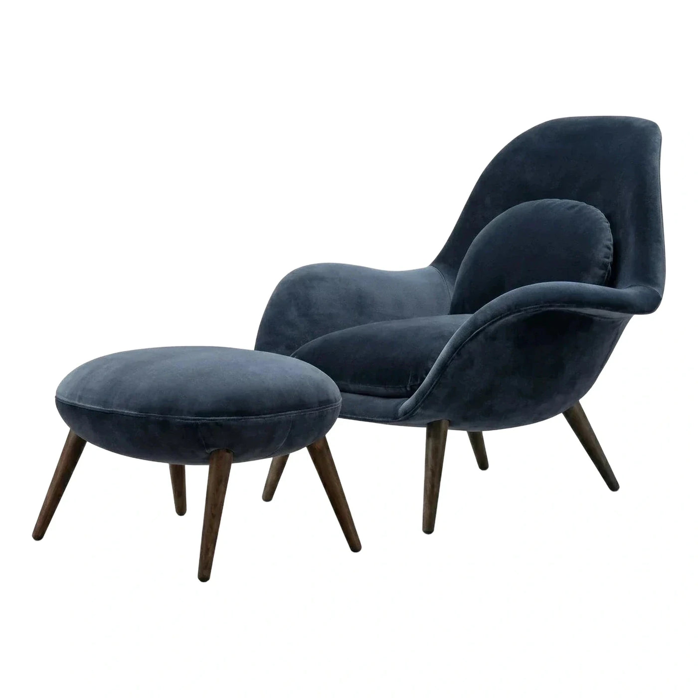 Navy Blue Velvet Lounge Chair and Ottoman Set