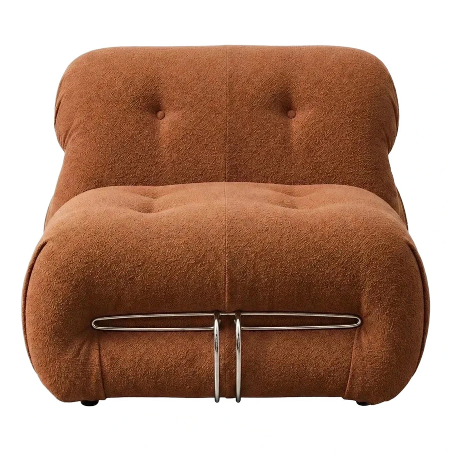 Brown Boucle Tufted Lounge Chair with Chrome Bar Detail