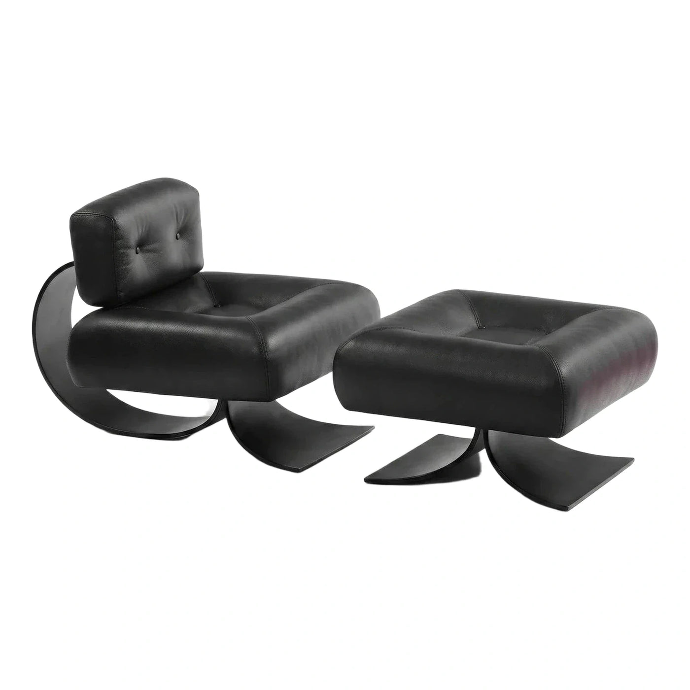 Modern Black Leather Lounge Chair and Ottoman