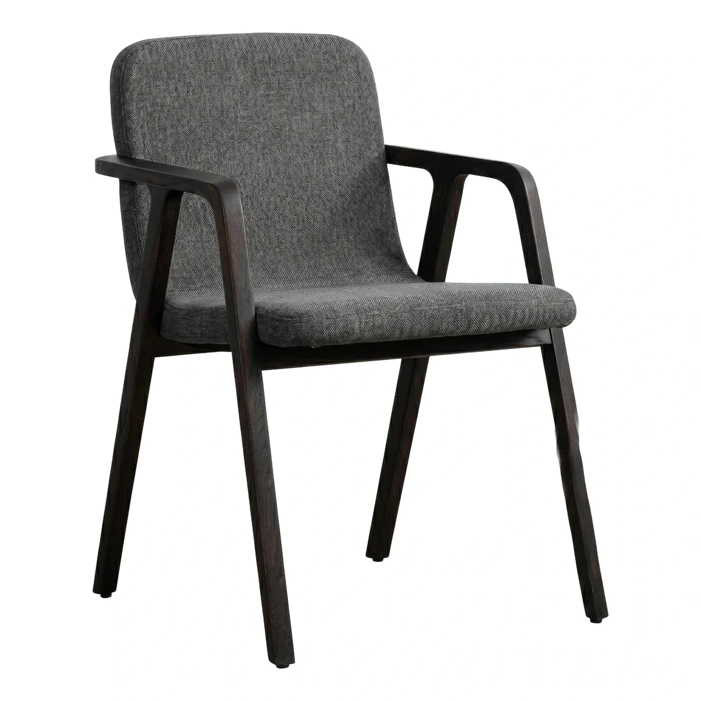 Modern Grey Fabric Armchair with Dark Wood Frame