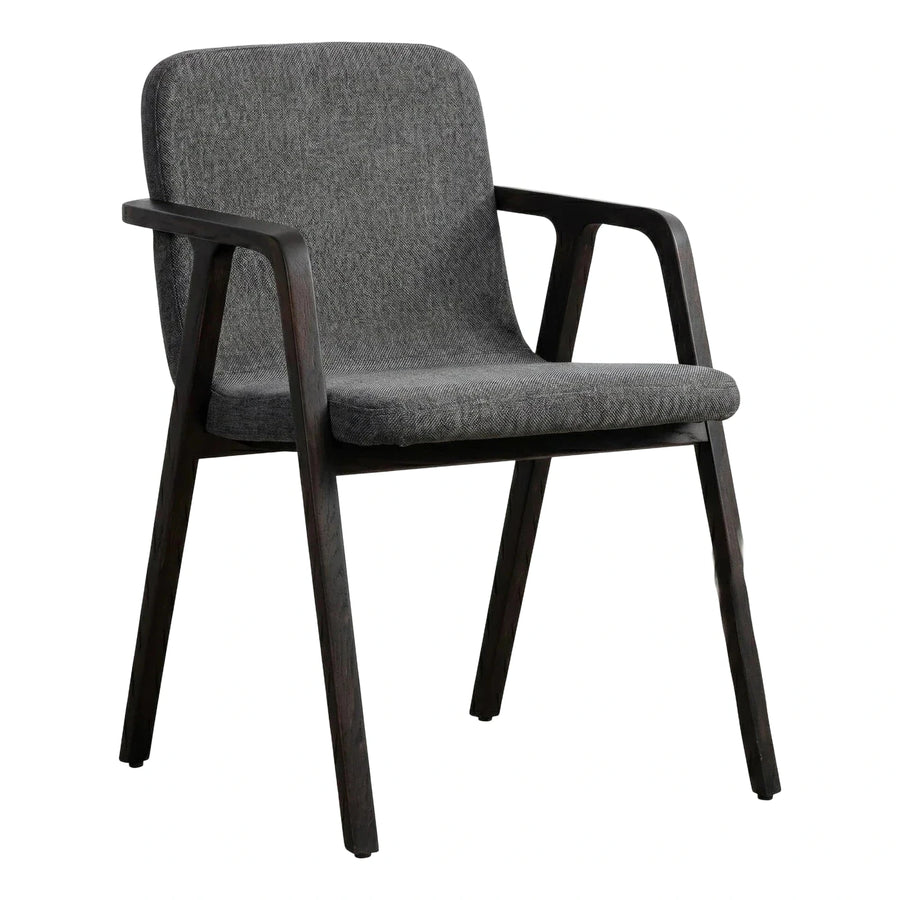 Modern Grey Fabric Armchair with Dark Wood Frame