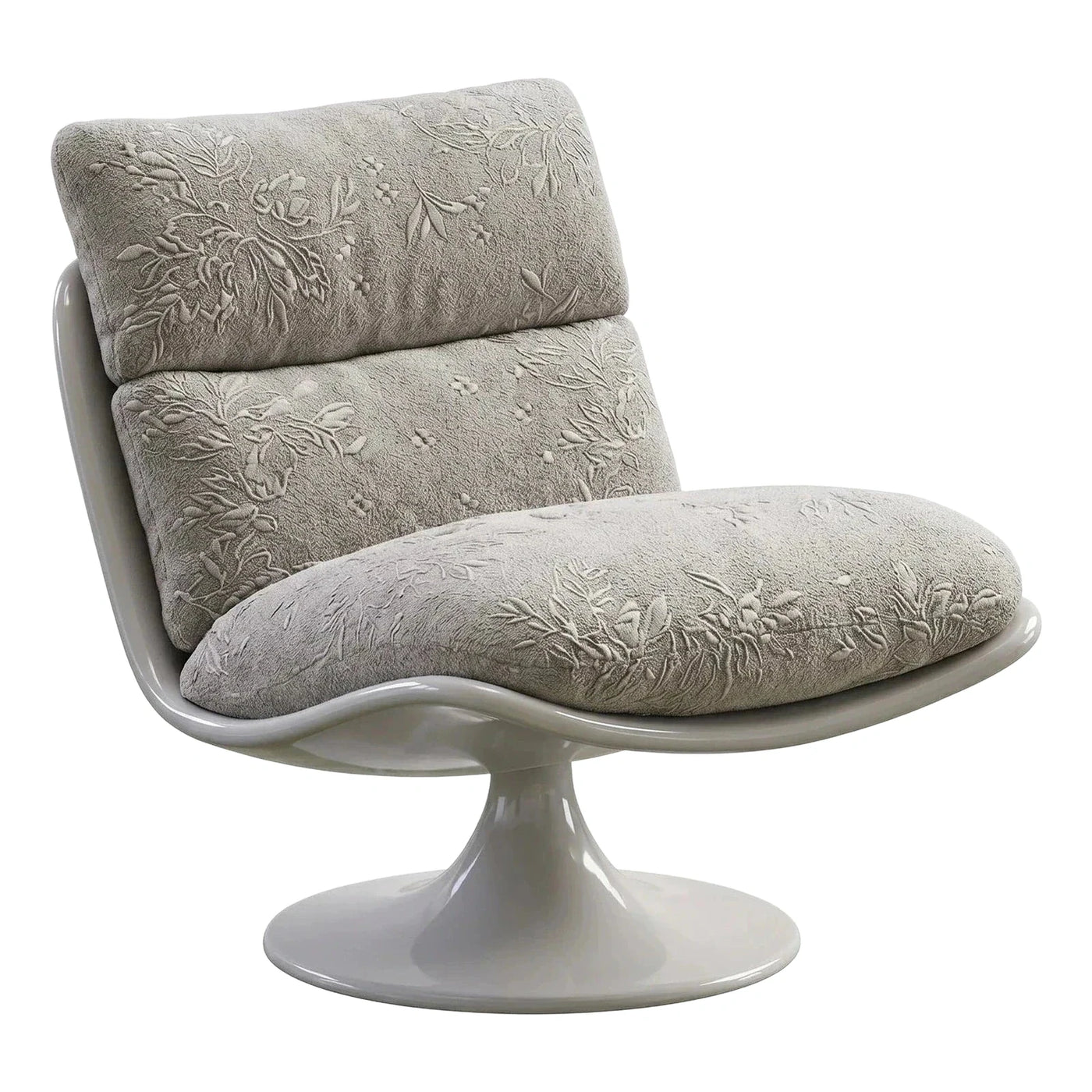 Modern Swivel Lounge Chair with Floral Embossed Upholstery