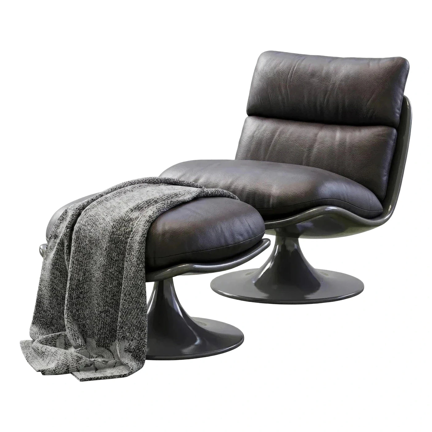 Modern Dark Grey Leather Lounge Chair and Ottoman