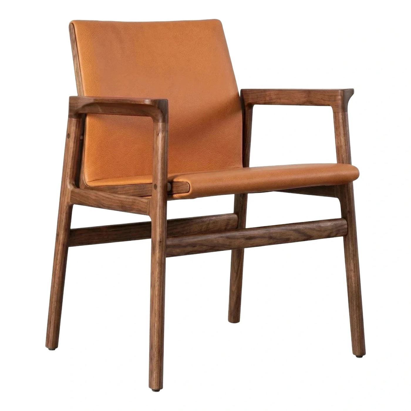Walnut Wood Frame Tan Leather Armchair