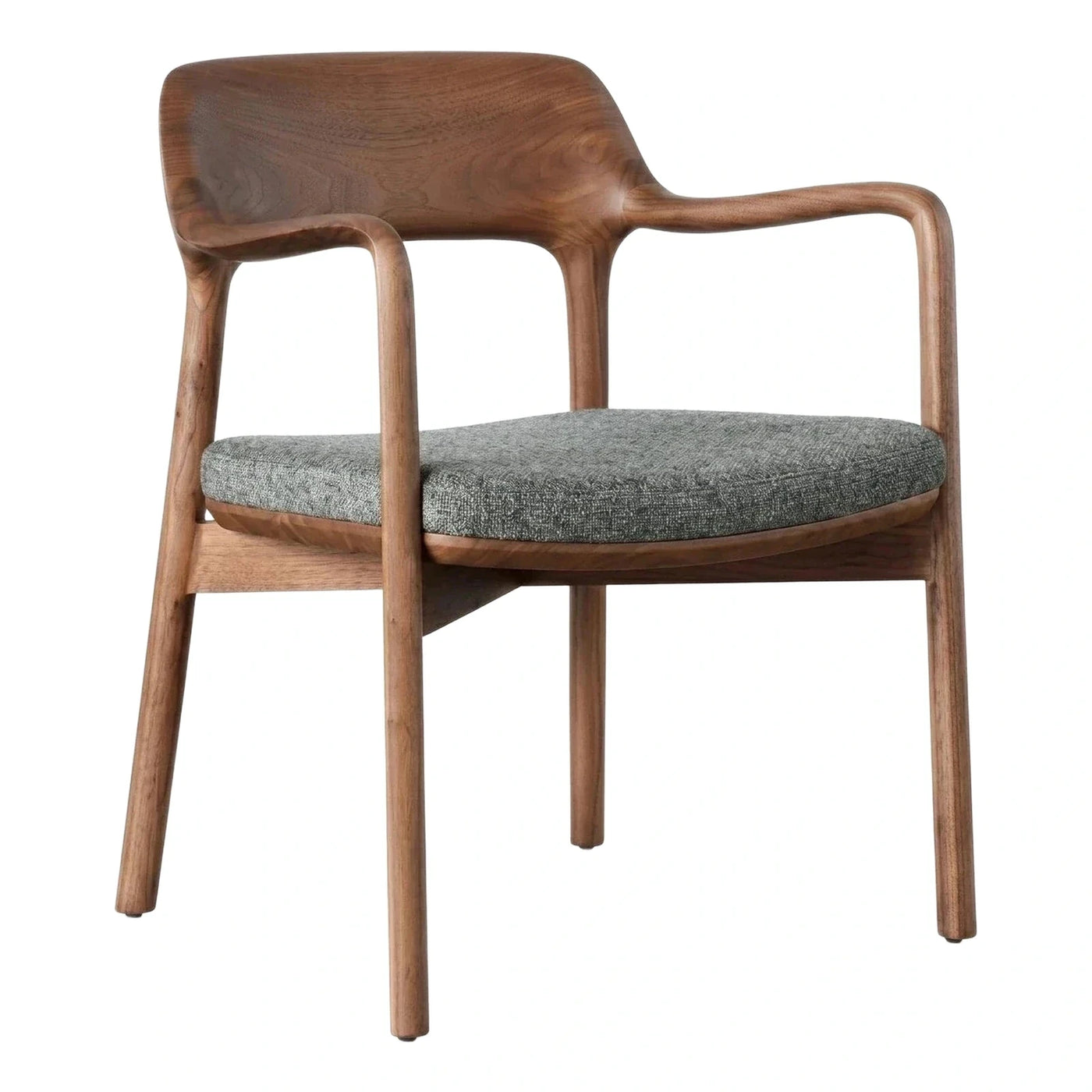 Solid Wood Armchair with Grey Fabric Seat Cushion