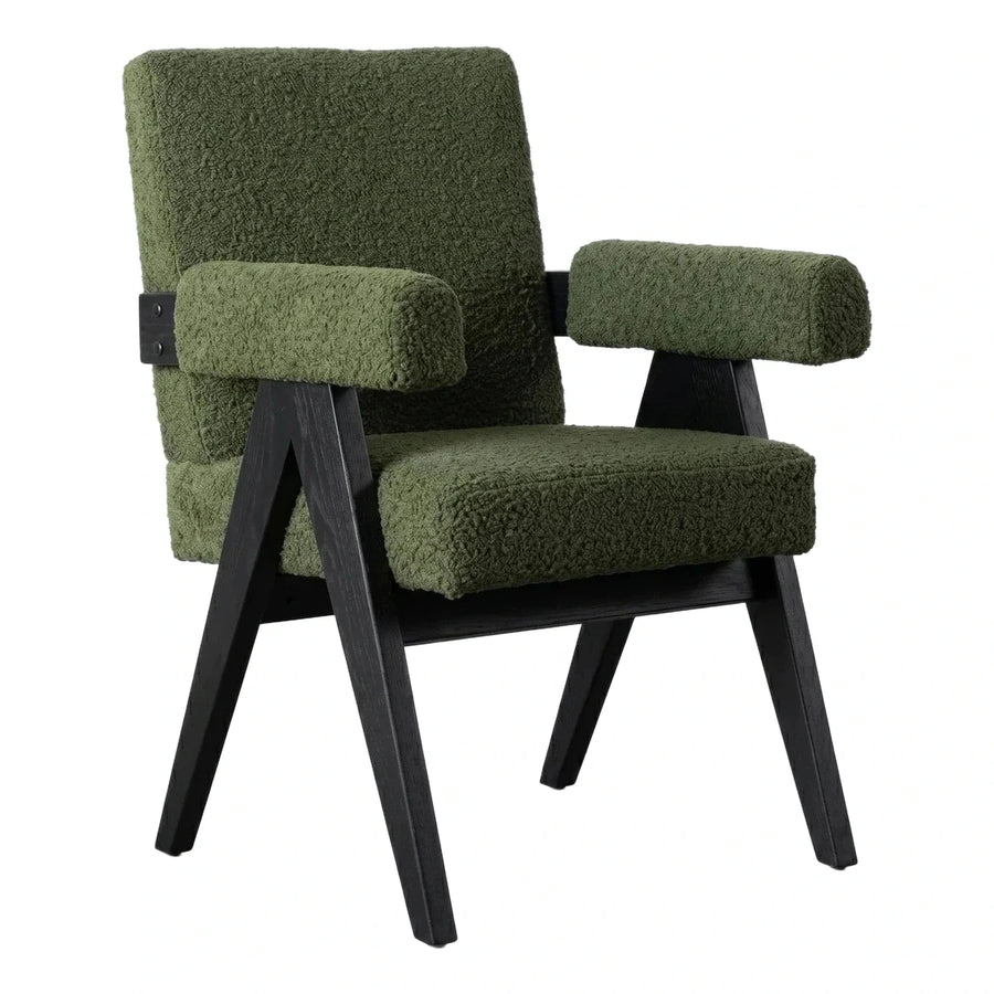 Green Boucle Armchair with Black Wood Frame