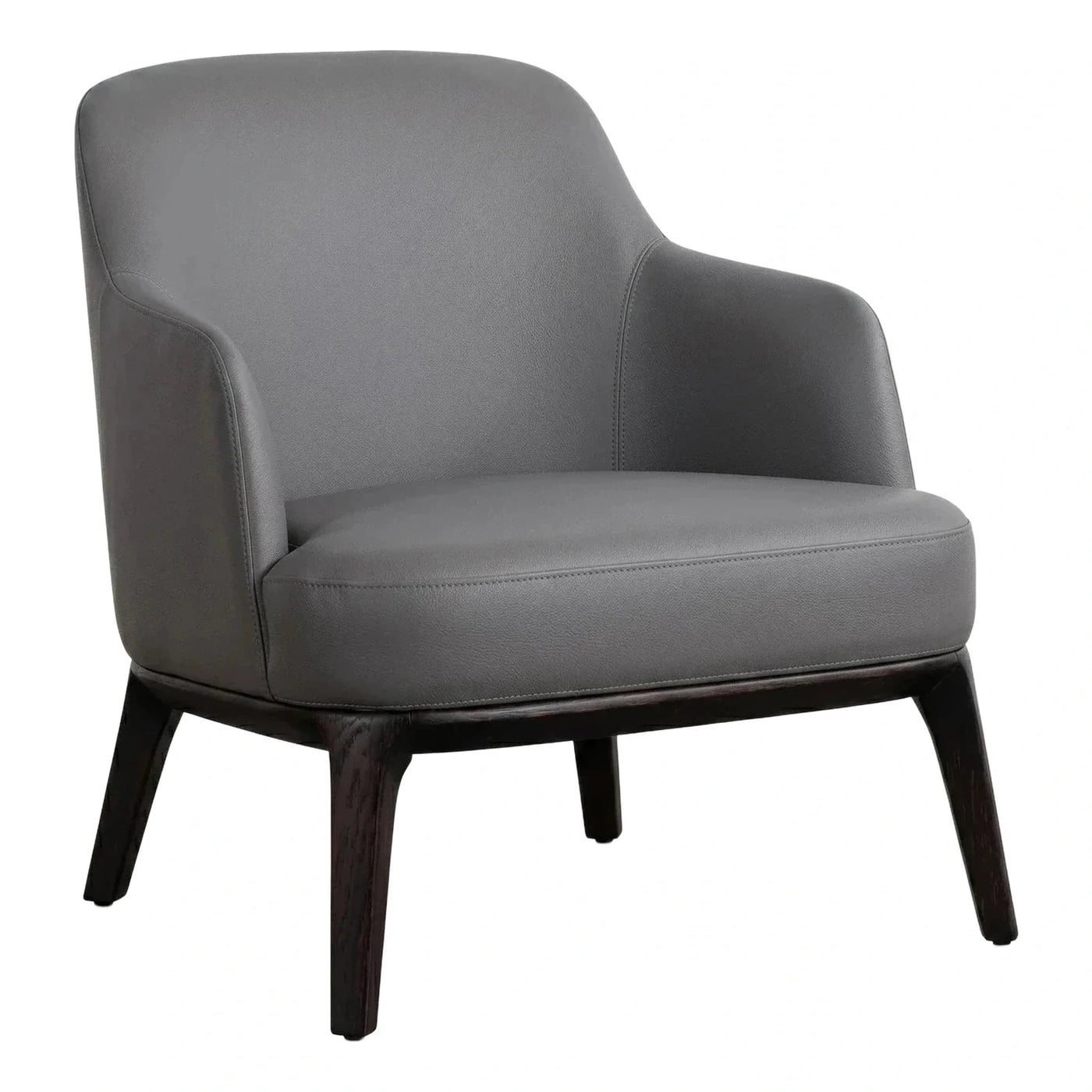 Modern Grey Leather Lounge Chair with Dark Wood Legs