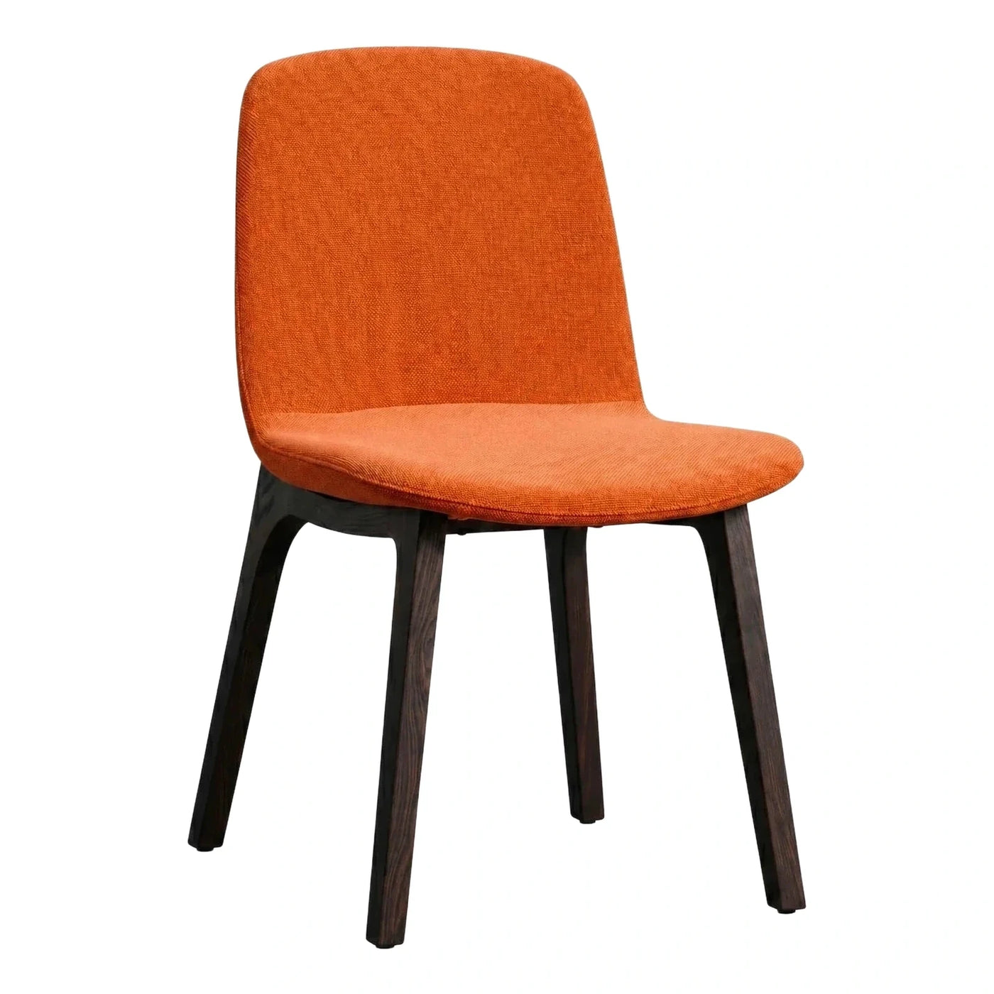 Modern Orange Fabric Dining Chair with Dark Wood Legs