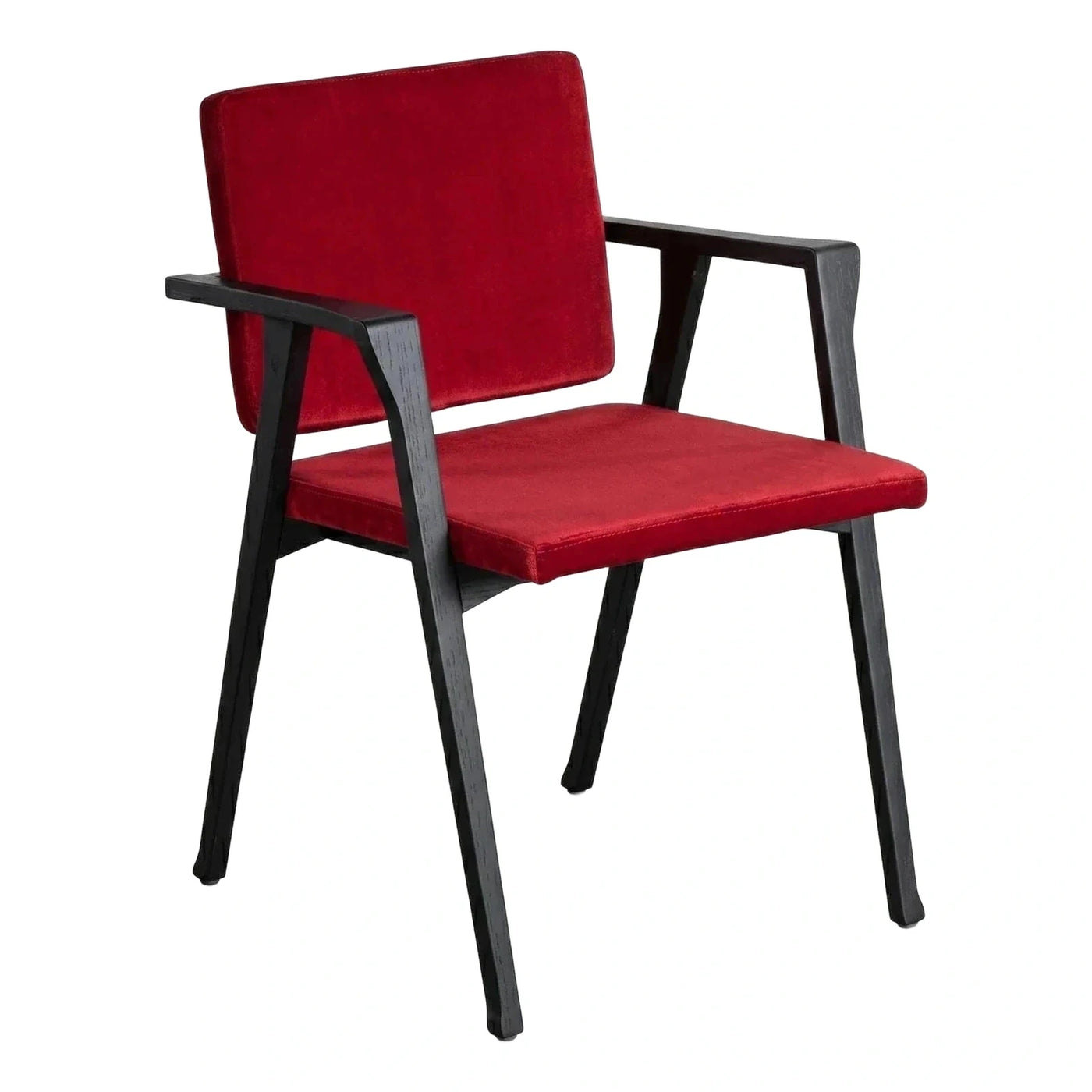 Modern Red Velvet Armchair with Dark Wood Frame