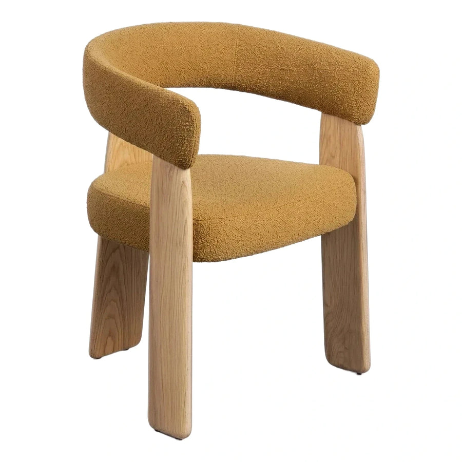 Mustard Boucle Armchair with Light Wood Frame