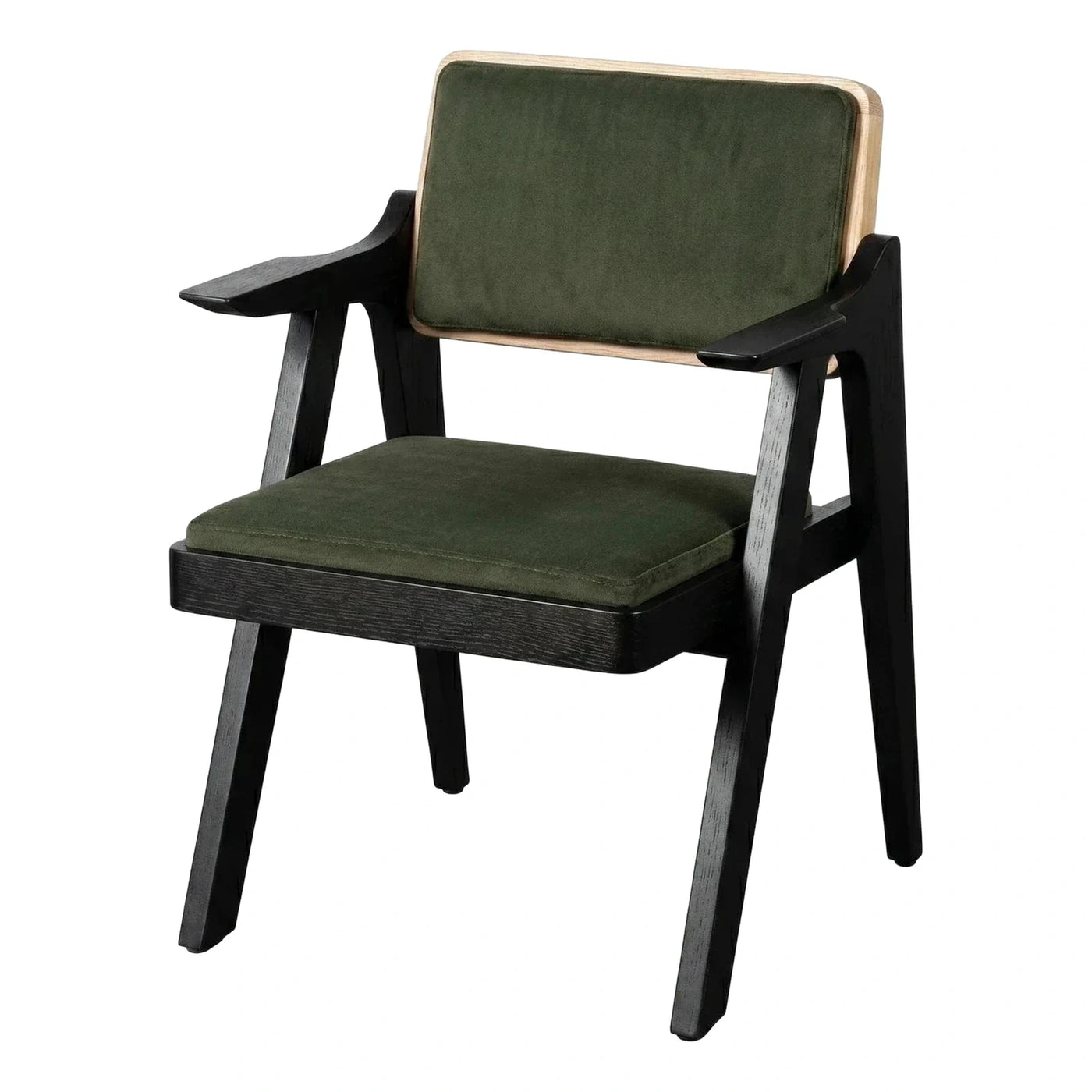 Green Velvet Armchair with Black Wood Frame
