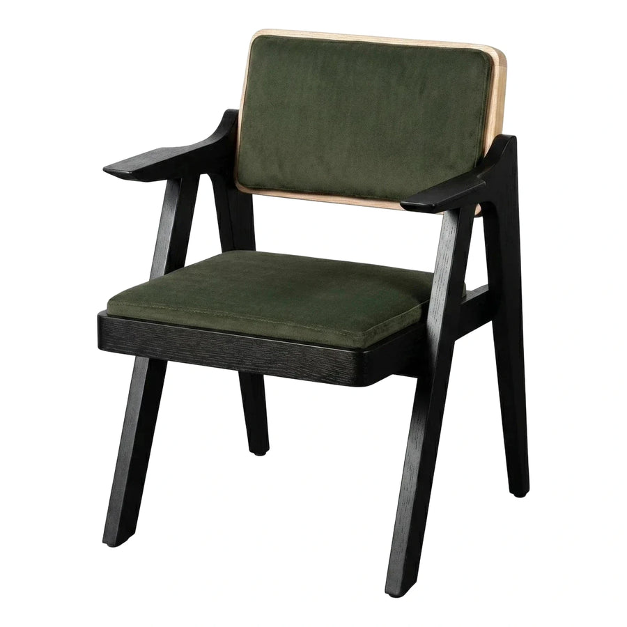 Green Velvet Armchair with Black Wood Frame