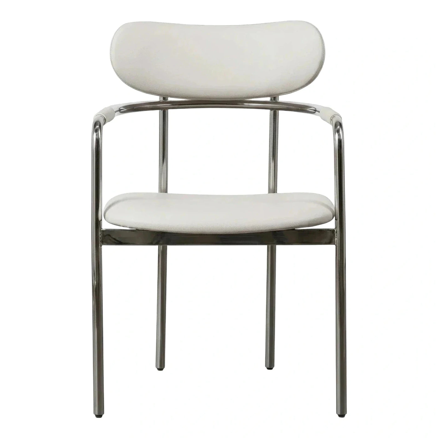 Modern Cream Leather Dining Chair with Chrome Frame