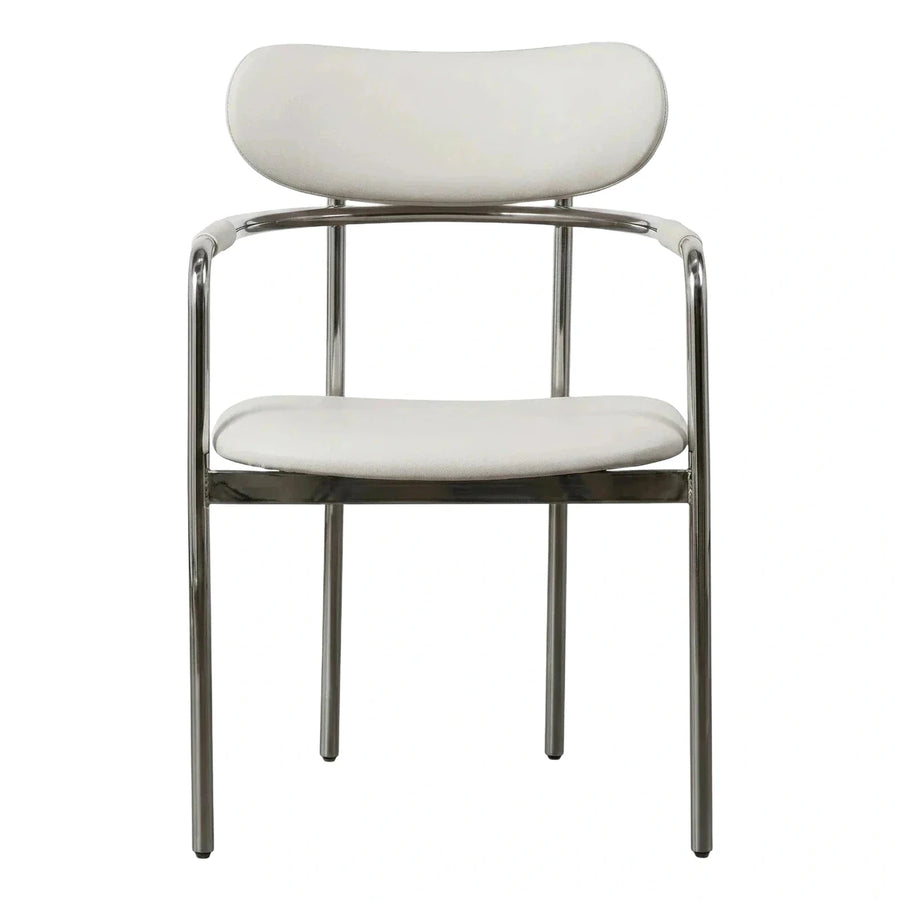 Modern Cream Leather Dining Chair with Chrome Frame