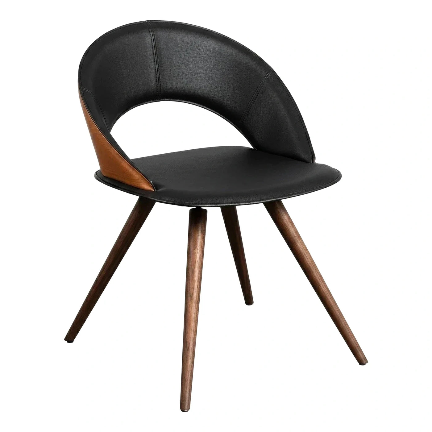 Modern Black Leather Dining Chair with Wood Legs