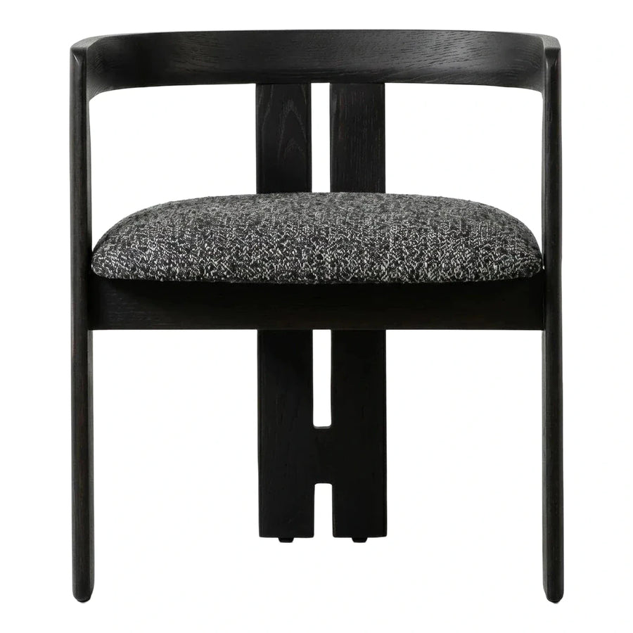 Modern Black Wood Armchair with Grey Textured Seat