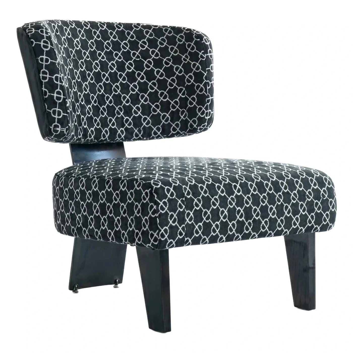 Black Geometric Patterned Velvet Lounge Chair