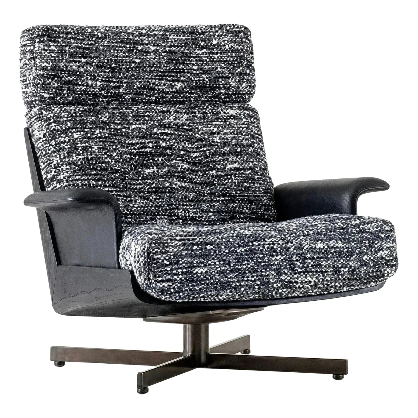 Modern Swivel Lounge Chair with Boucle and Leather