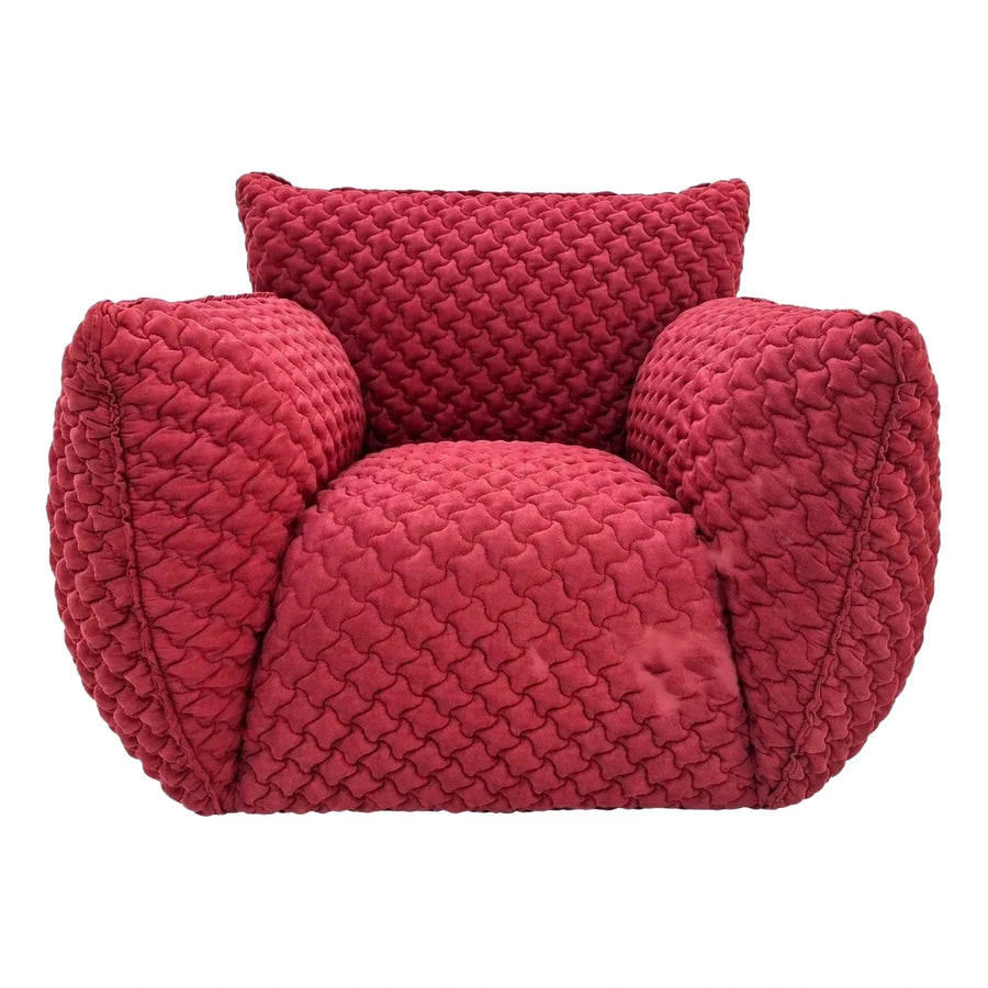 Red Quilted Fabric Lounge Armchair