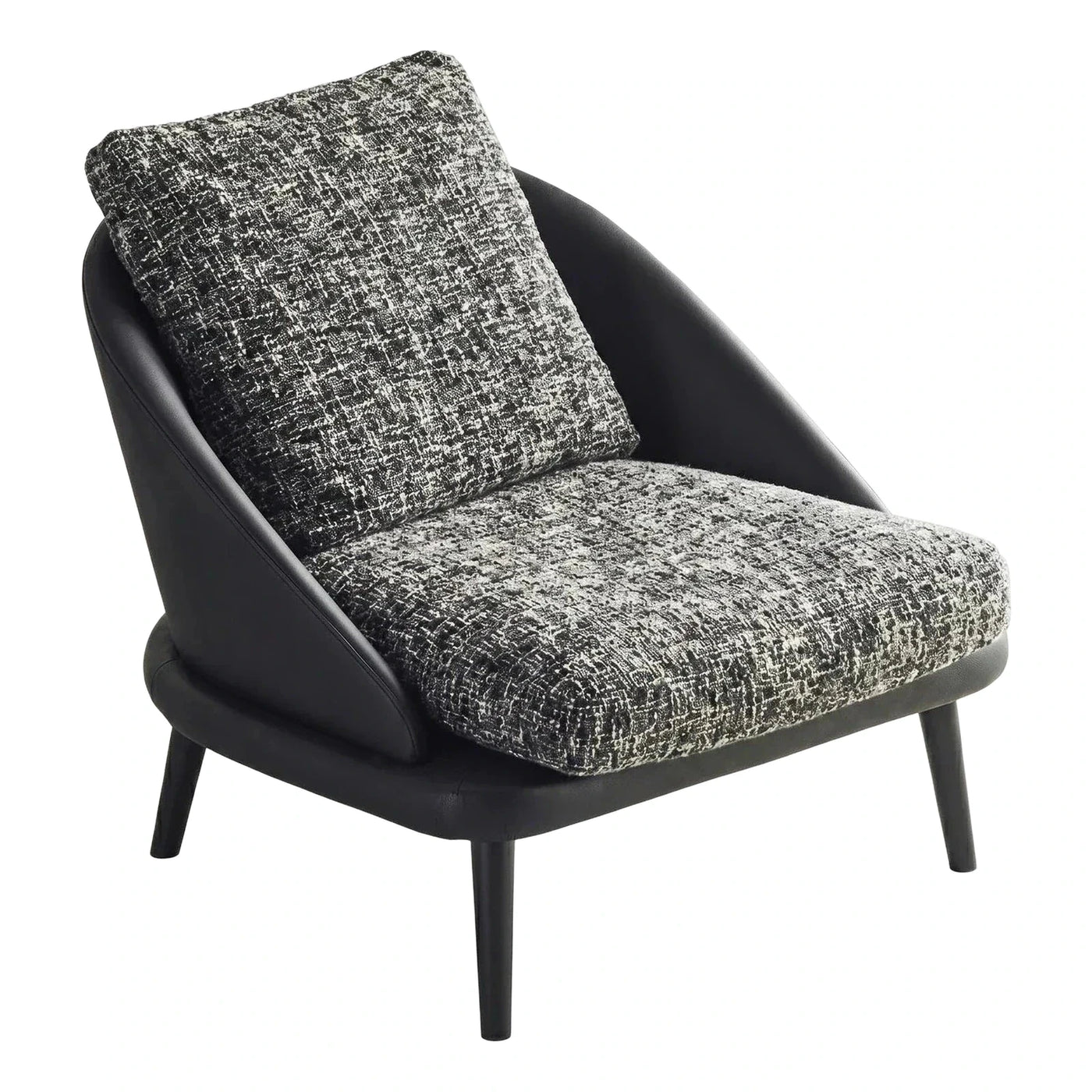Modern Black Lounge Chair with Textured Tweed Cushions