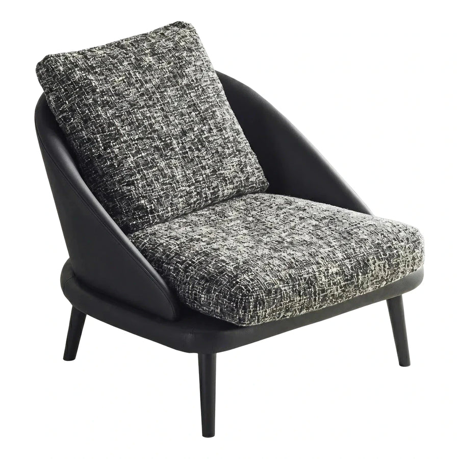 Modern Black Lounge Chair with Textured Tweed Cushions