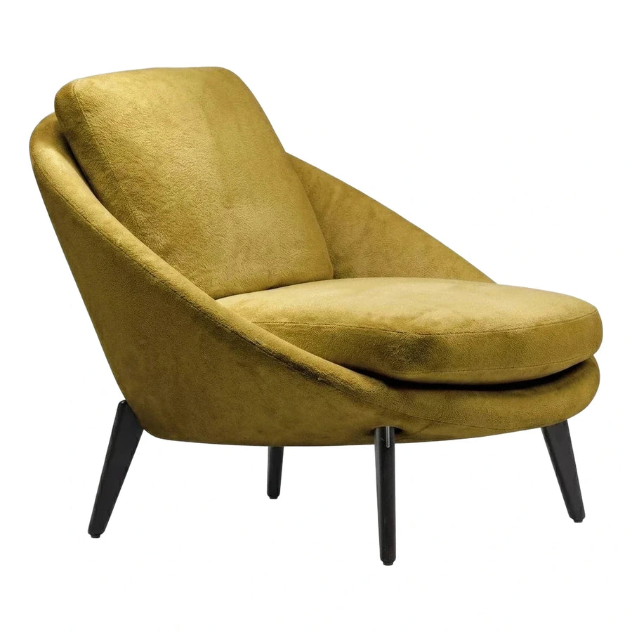 Modern Olive Green Velvet Lounge Chair with Wood Legs