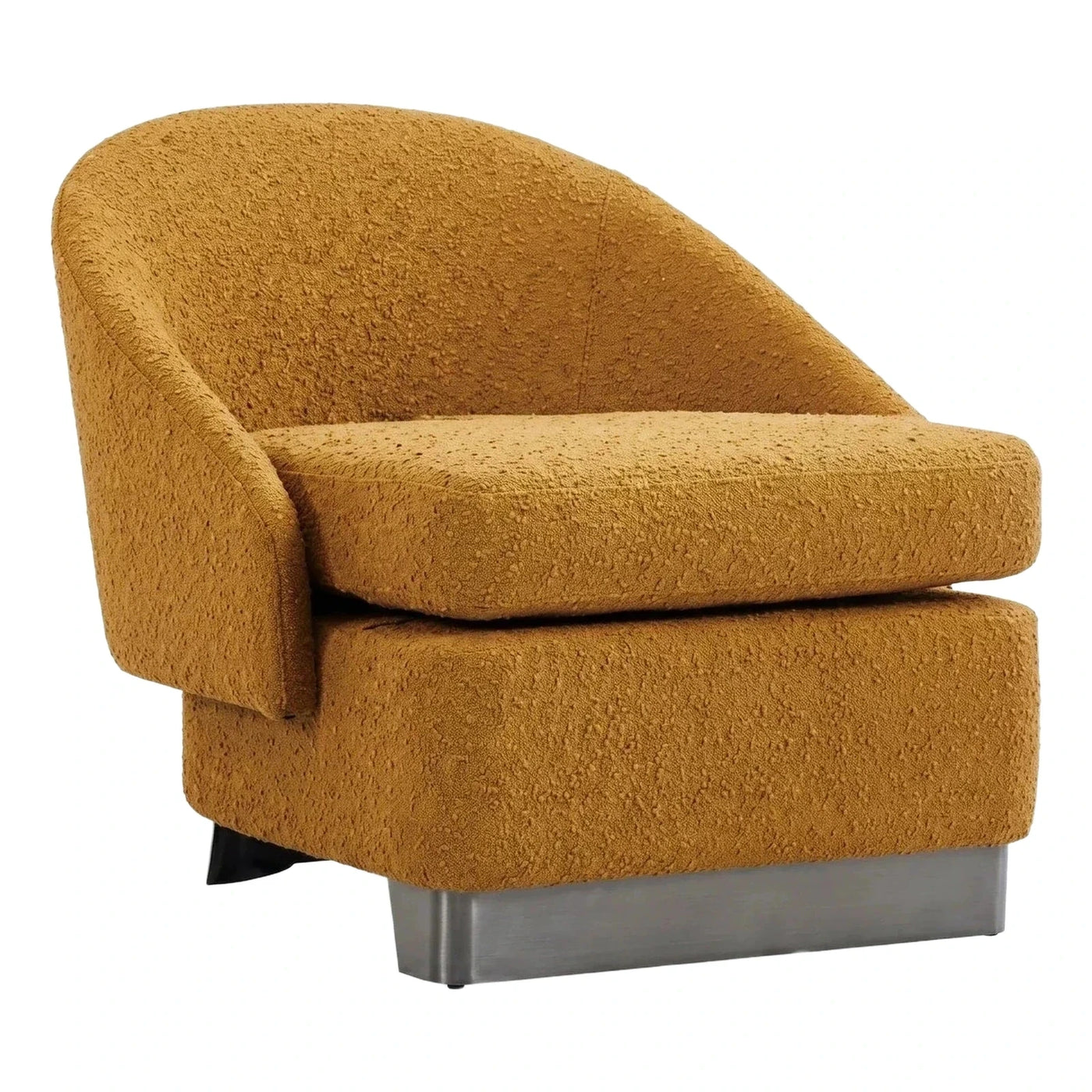 Modern Mustard Boucle Armchair with Metal Base